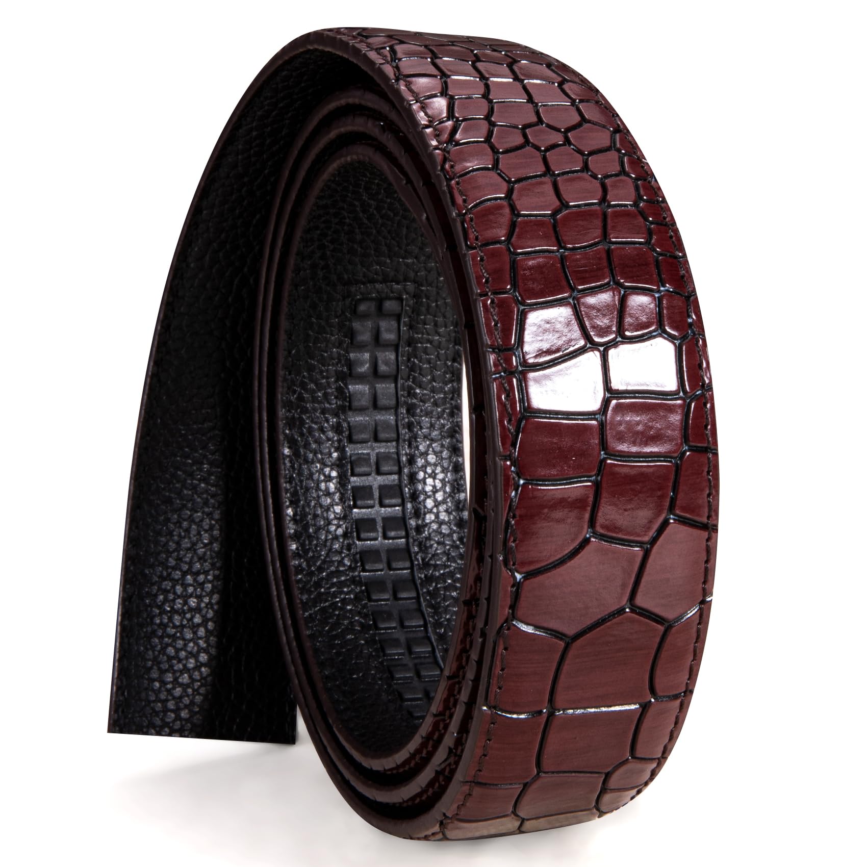 Barry.Wang Men's Fashion Belt Without Brown Ratchet Leather Belt Adjustable 35mm Width