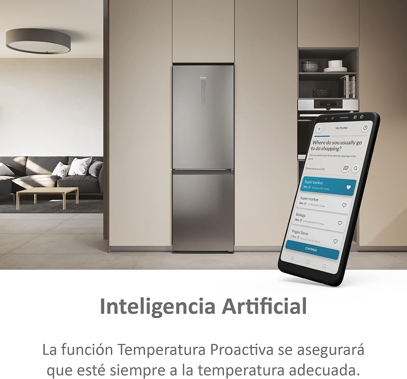 Haier 2d 60 series 3 hdw3618dnpk - geladeira combi, funções inteligentes, conexão wifi, motor inversor, gaveta de zona de umidade, total no frost, suporte para garrafas, largura 60cm, 341l, iluminação led, aço inoxidável