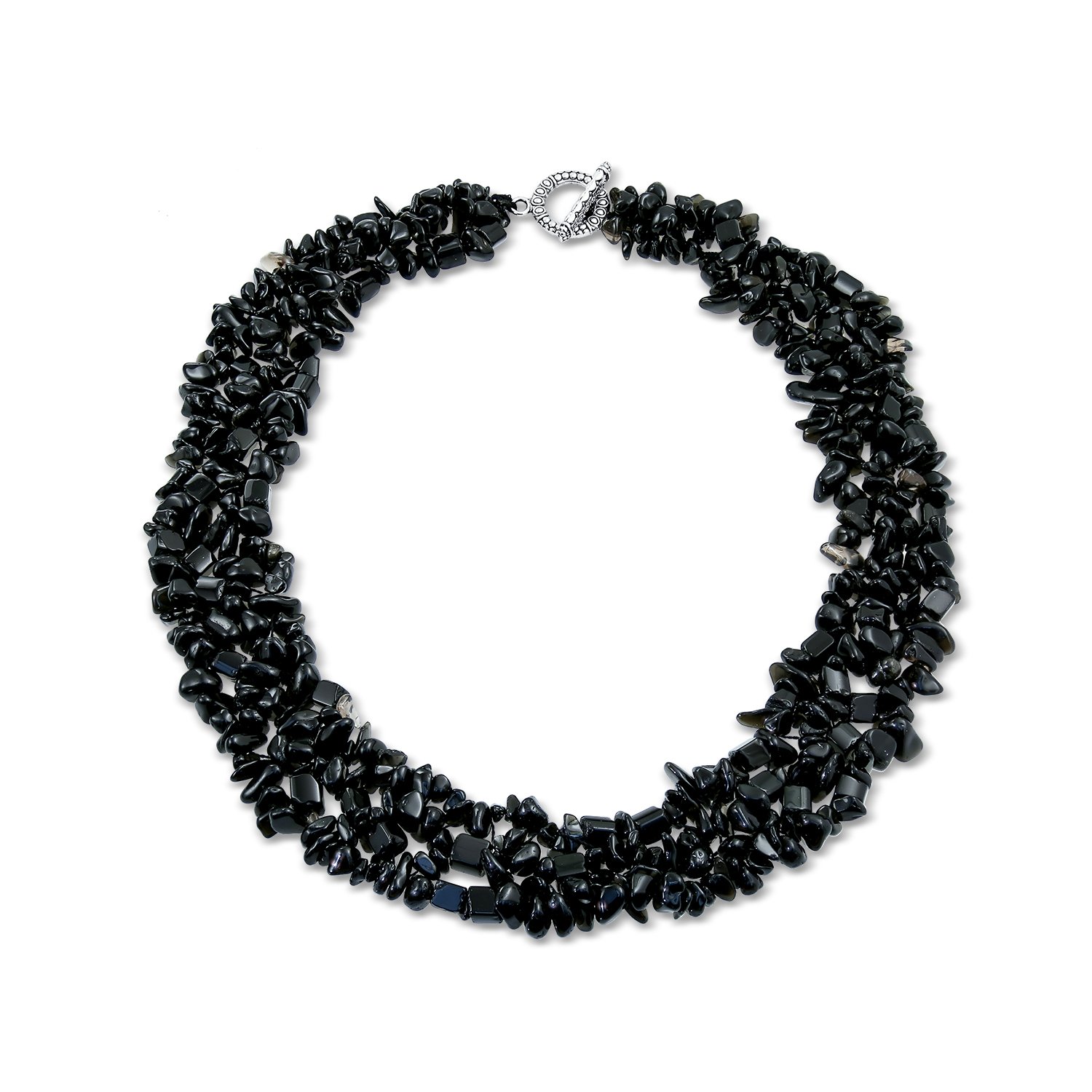 Bling Jewelry Black Onyx Chip Stone Wide Chunky Cluster Multi Strand Bib Collar Statement Necklace For Women — image 1