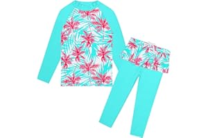 TFJH E Girls Long Sleeve Swimsuits Skirt 2-Pieces Rash Guard Set Sun Protection UV 50+