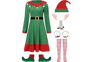 JLFMYD 13 Pcs Women Christmas Elf Costume Party Christmas Elf Accessory Women Christmas Cosplay Costume Elf Women Dress