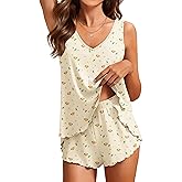 Ekouaer Womens Pajama Sets Cami Shorts Set Viscose from Bamboo Tank Top and Shorts 2 Piece Soft Sleeveless Lounge Set