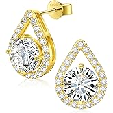 Moissanite Stud Earrings, 18K White/Yellow Gold Vermeil, 925 Sterling Silver 1.0-4.0ct D Color VVS1 Clarity, Lab Created Diamond Stud Friction Back Earring Jewelry Valentines Pendant for Women
