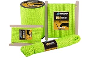 FISHLUND Reflective Paracord 550 lb, 7 Strand Type III Paracord Rope 50ft, High Strength Nylon Parachute Cord for Camping, Survival, Fishing, Tactical and Hiking, Neon Green