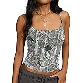 KIGRAD Women Y2k Spaghetti Strap Camo Tank Vest Backless Sleeveless Leaf Print Crop Cami Shirts Going Out Workout Tops