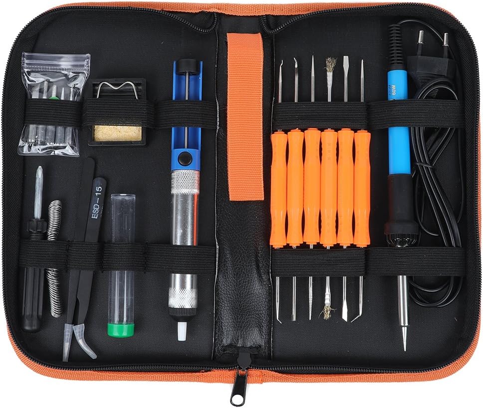 ValueHall Soldering Iron Set, Full Set Soldering Iron Welding Kit 60W 220V with Adjustable Temperature Welding Iron, Desoldering Pump, 5pcs Soldering Tips, 2pcs Tweezers, Tin Wire Tube, Stand and 6pcs