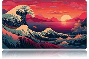 BVDIKMI Playmat for MTG, Card Game Mat Non-Slip Rubber Base and Stitched, 24 x 14 inch TCG Play Mat for MTG and Other Card Games (NO Zones), Sunset Wave