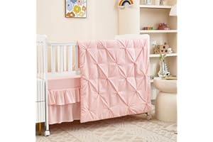 NacoMoco 3-Piece Pink Crib Bedding Set for Girls - Ultra Soft & Skin Friendly Baby Girl Bedding Crib Set Includes Crib Comforter, Sheet & Skirt (Light Pink)