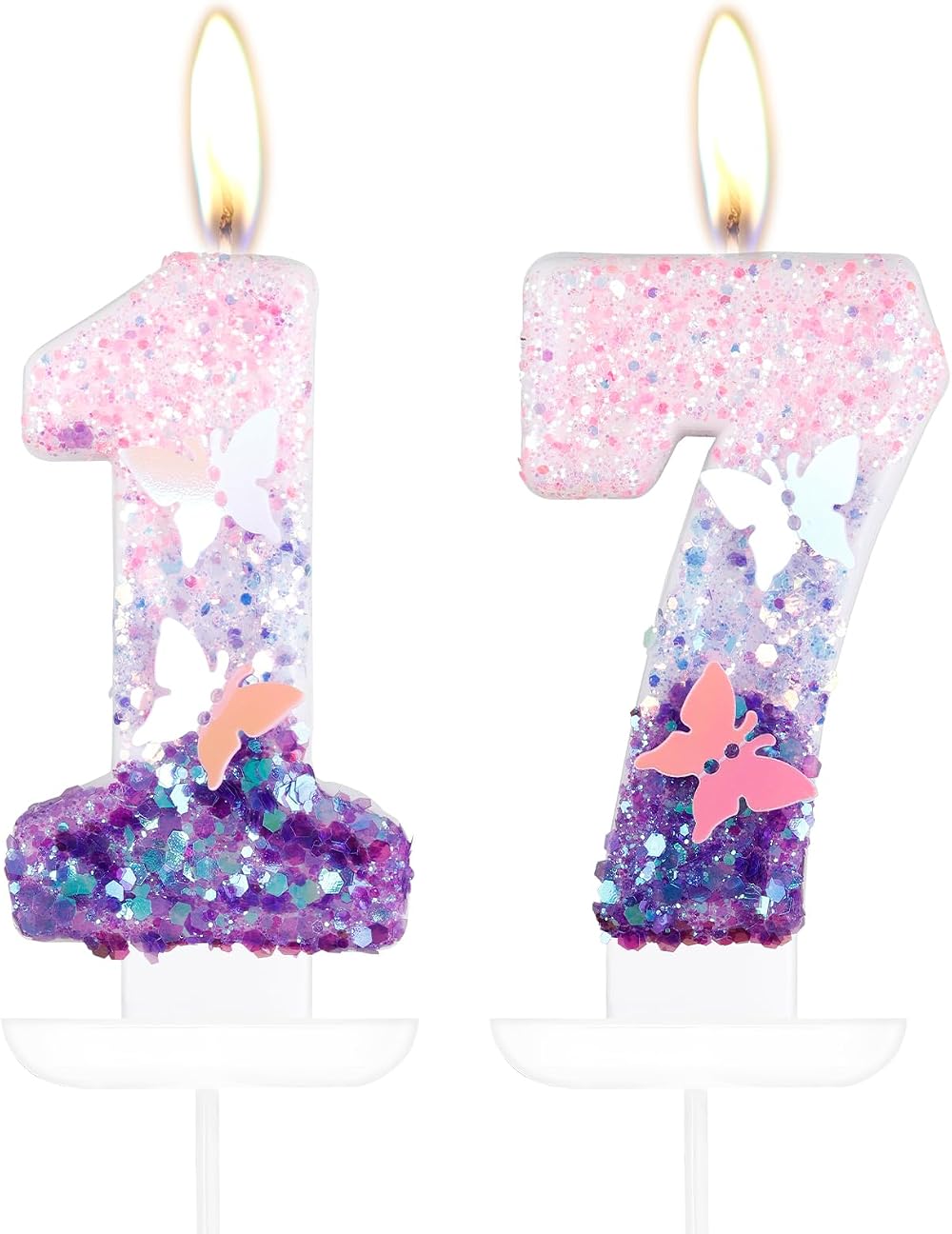 mciskin Butterfly Number 17 Candles Purple Pink Birthday Cake Topper 2 pcs