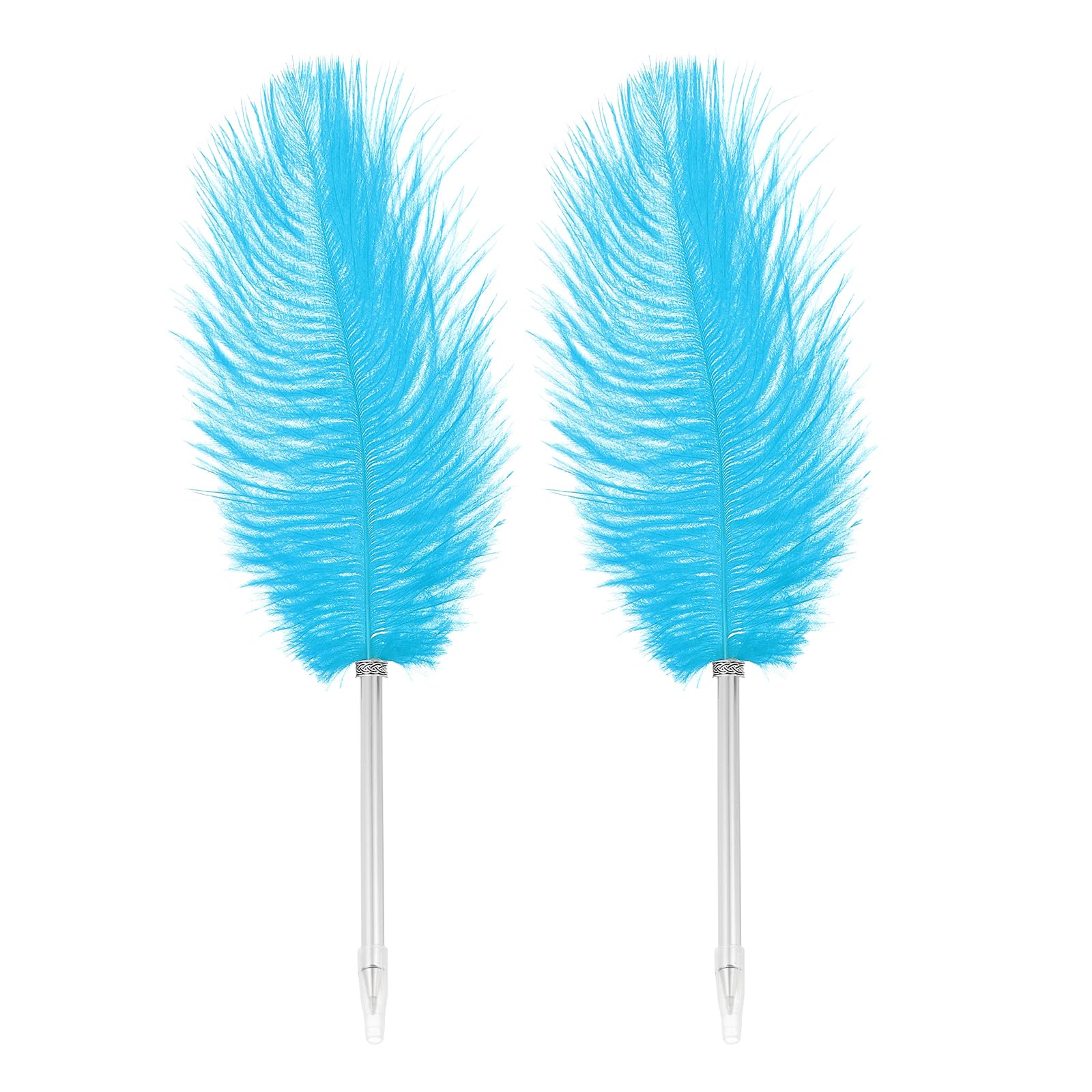 PATIKIL Feather Ballpoint Pen, 2 Pcs 0.5mm Fluffy Vintage Ink Quill Pen Refined Plated Rod Quill Pen for Calligraphy Writing Signature Guest Wedding Gift, Blue