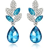 EVER FAITH Rhinestone Crystal Wedding Leaf Teardrop Pierced Dangle Earrings Silver-Tone