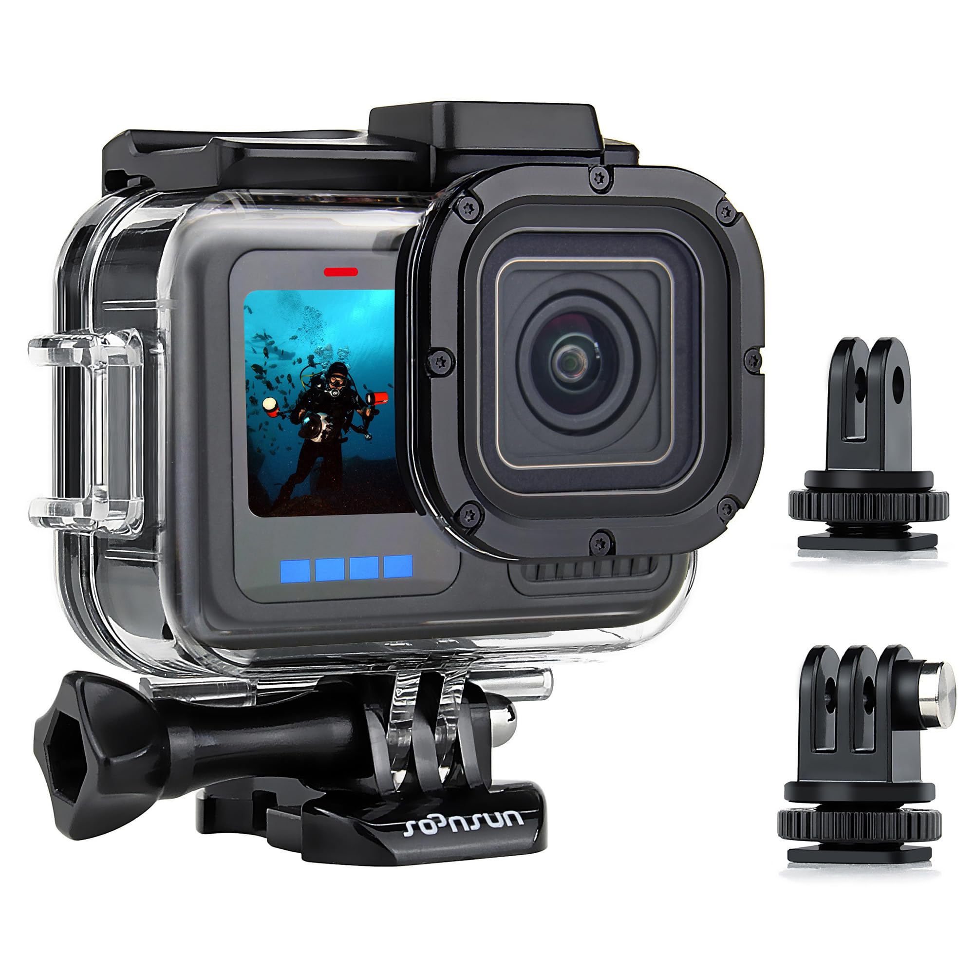 Photo 1 of SOONSUN Waterproof Case for GoPro Hero 13 12 11 10 9 Black,196FT/60M Underwater Protective Diving Housing with Accessories, Built-in Dual Cold Shoe Mount to Connect Video Light and Microphone