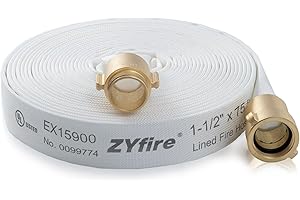 ZYfire Fire Hose - 1-1/2" ID x 75 FT Single Jacket TPU Firefighter Hose with M × F NST/NH Brass Couplings 750 PSI Burst Pressure Lightweight for Use in Firefighting