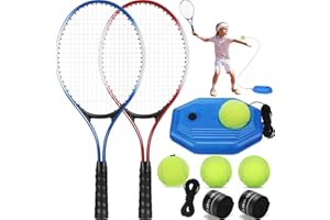 Motionchic 2 Pack Tennis Rackets for Kids 21" Tennis Racquet Set with Tennis Trainer Rebound Balls Tennis Training Equipment Recreational Tennis Racquet Set for Park Backyard Parent Child Activities