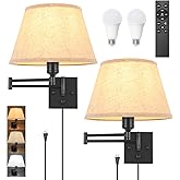 TRLIFE Wall Sconce Plug in, Remote Control Dimming 10-100% and Adjustable Color Temperature 2700K-6500K Swing Arm Wall Lights