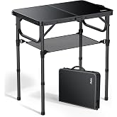 Anbte 2ft Folding Camping Table, 3 Adjustable Heights Small Folding Table | Aluminum Lightweight Folding Table, with Portable Handle &amp; Storage Net, for Camp Beach Travel Fishing Outdoor, 23"x16", Black