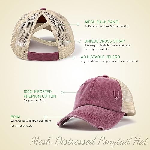 Criss Cross Ponytail Baseball Cap for Women Trucker Hats Mesh