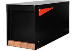 Ilyapa Black Modern Mailbox Post Mount - Mailboxes for Outside - Metal with Printed Ash Wood Grain Trim - Powder Coated Steel - All Weather Resistant