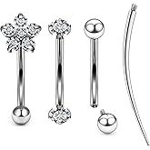 Ruifan 16g Rook Piercing Jewelry Titanium Internally Threaded Flower Star Moon CZ Ball Curved Barbell Eyebrow Tragus Helix Conch Lobe Labret Earrings Lip Rings Body Piercing Jewelry For Women Men