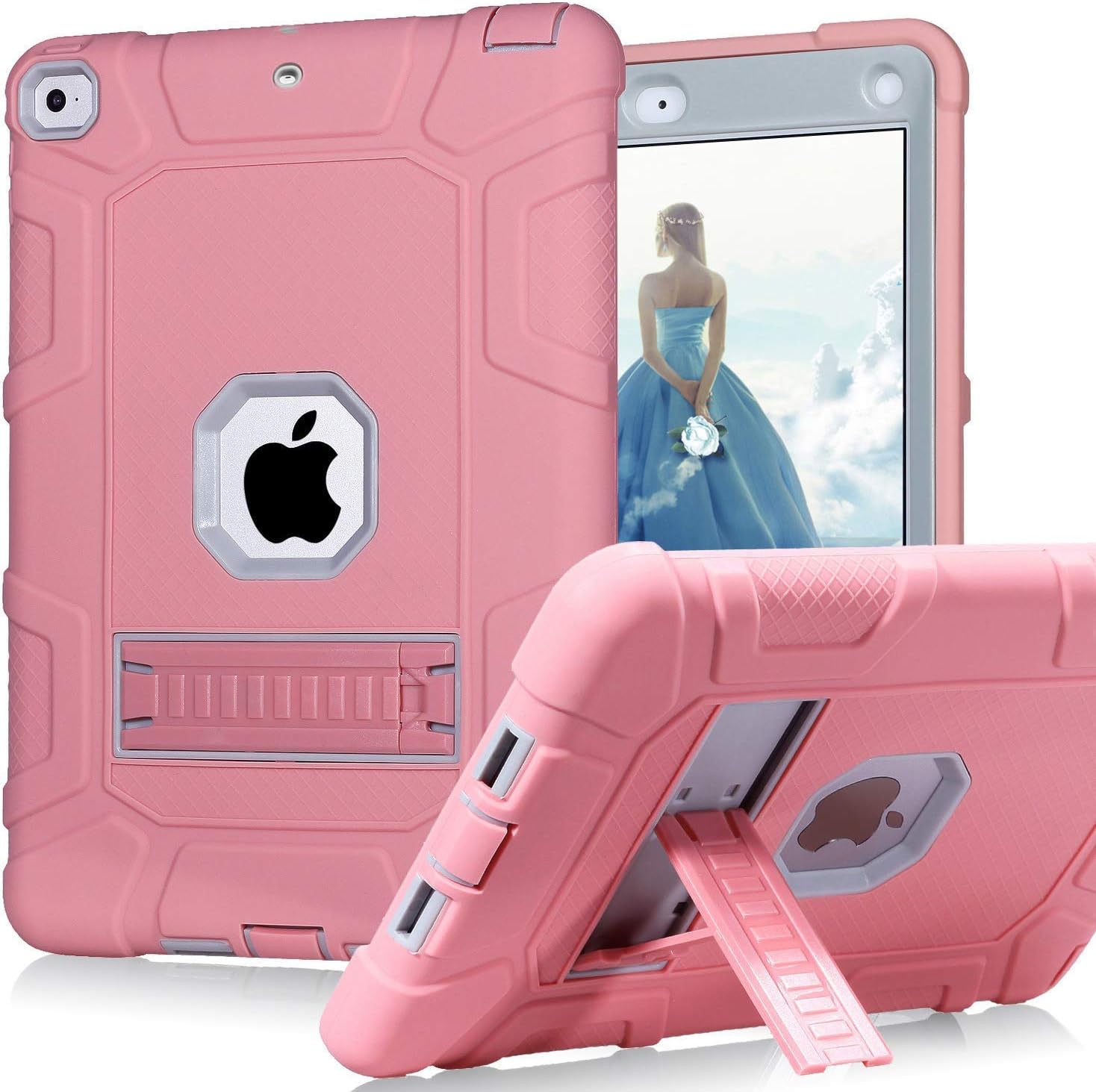 CreaDream New iPad 9.7 Inch Case 2018/2017, iPad 6th/5th Generation Case 3 Layer Shockproof Rugged Drop Protection Cover Built with Kickstand for Apple iPad 9.7 inch A1893 A1954 A1822 A1823 (Pink)