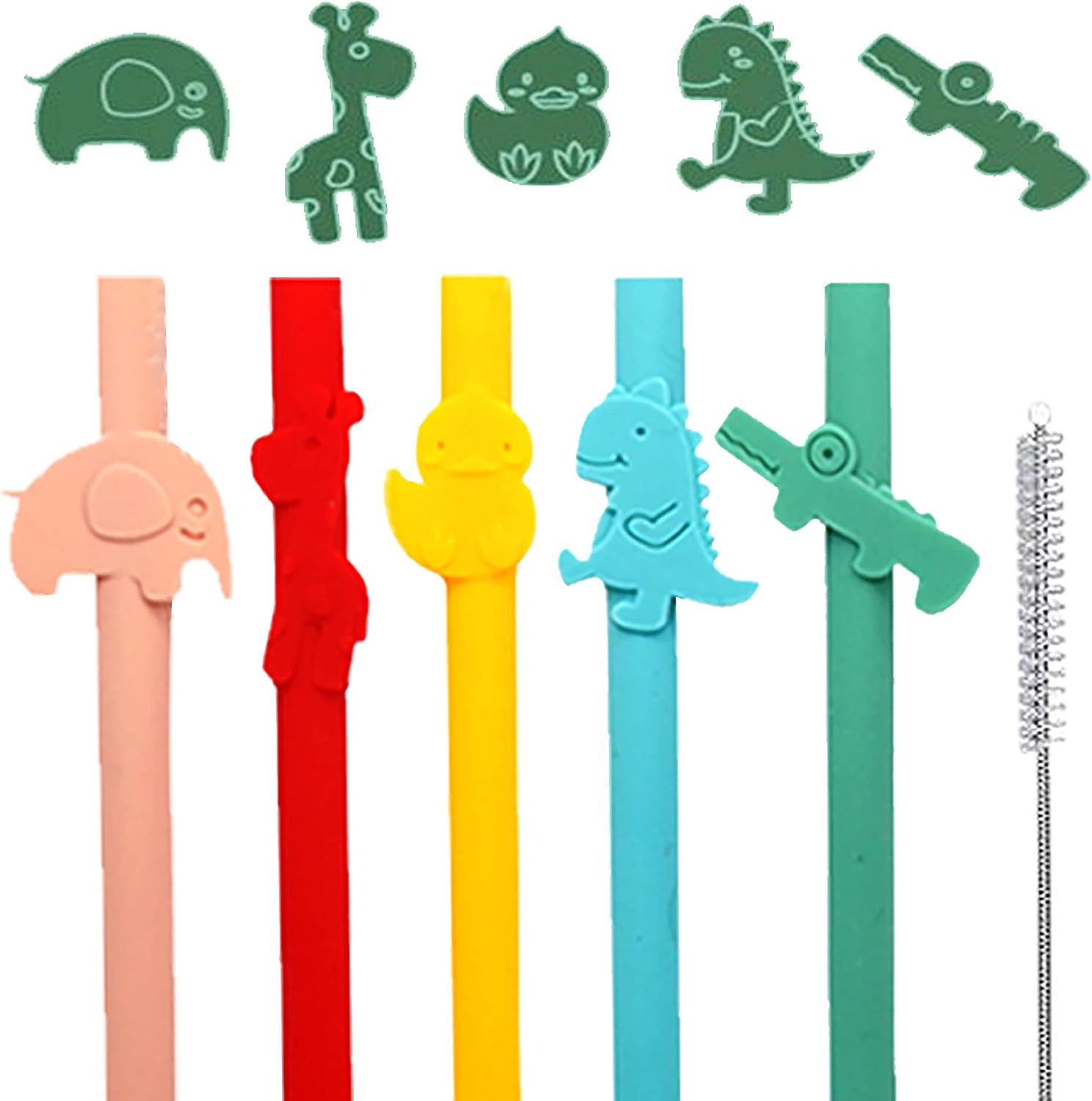Phampy - 5 Pajitas de silicona con animales, sin BPA