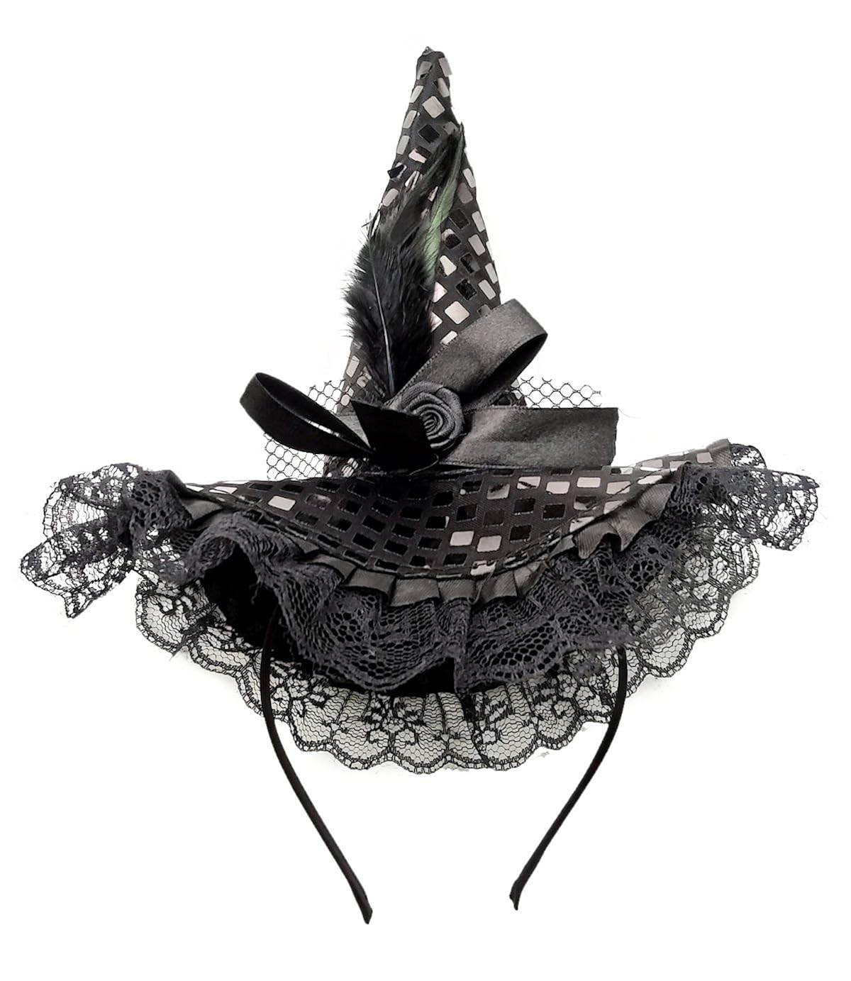 Ahugehome Halloween Witch Mini Top Hat Veil Headband Hair Clip Costume