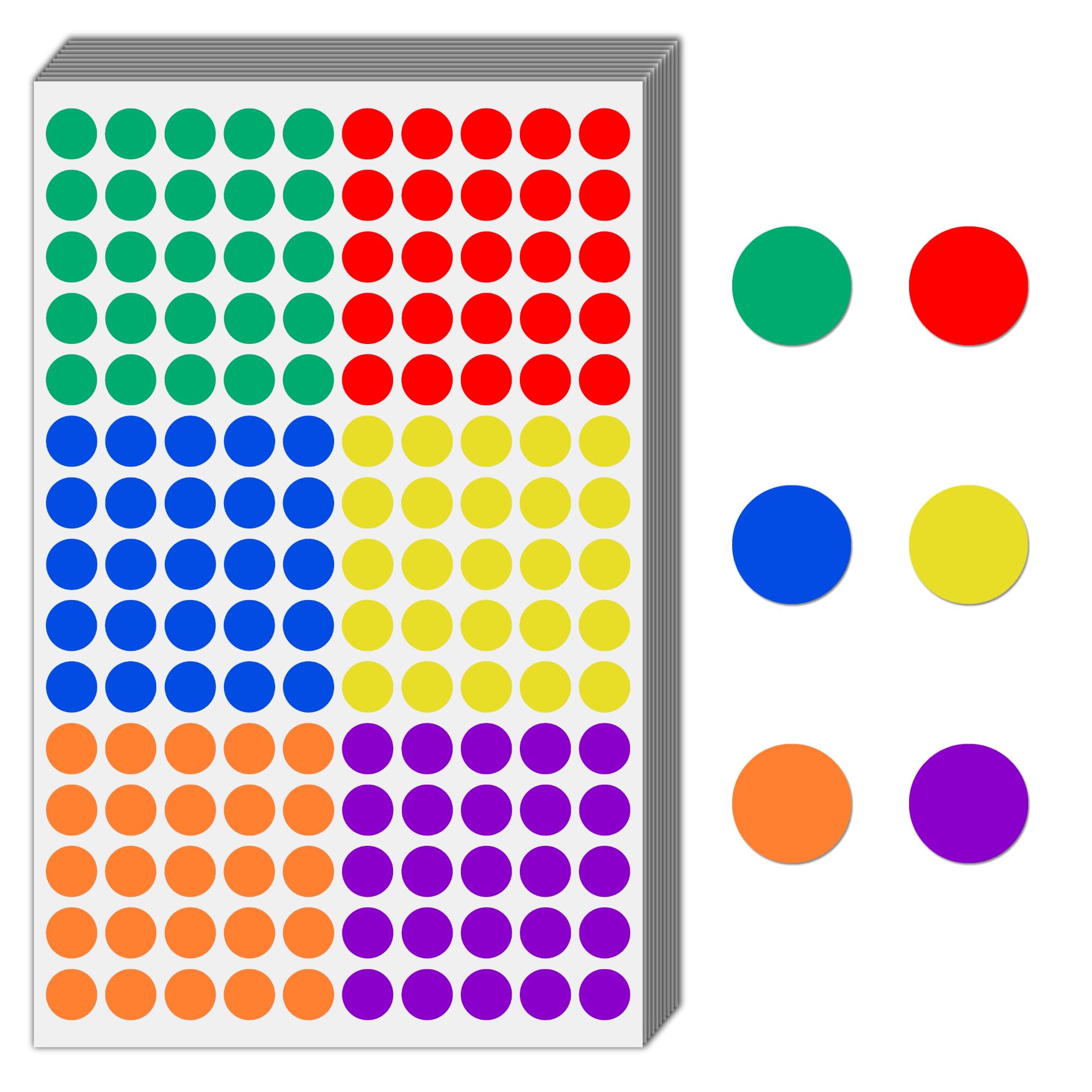 9000 Pieces - 12mm Coloured Dot Stickers, Sticky Dots Labels, 6 Assorted Colours
