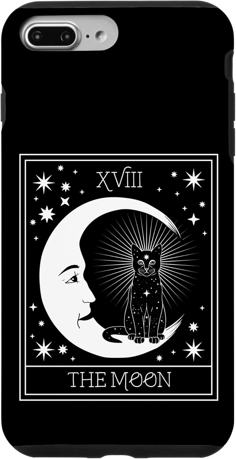 iPhone 7 Plus/8 Plus Tarot Card Crescent Moon and Black Cat Cosmic Graphic Case