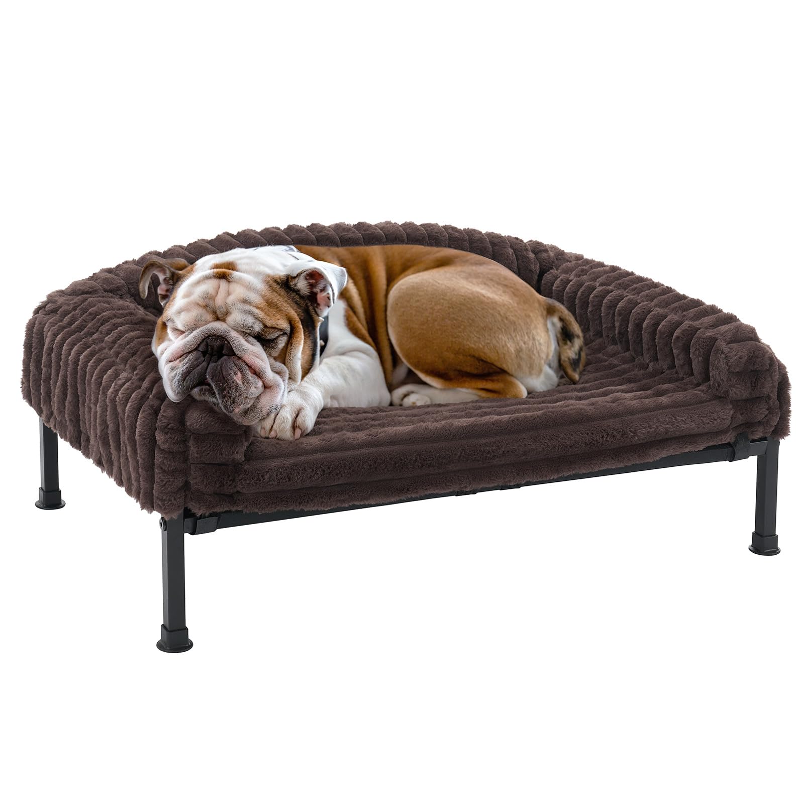 Photo 1 of ***MISSING MATTRESS PIECE***  Veehoo Elevated Dog Bed with Bolster Cushion, Fluffy Plush Dog Couch Beds for Small Dogs, Cats, Washable Raised Pet Cot with Non-Slip Feet for Indoor or Patios Use, 36 x 28 Inches, Brown