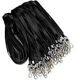 50 Pack Black Lanyard Bulk for ID Badge Holder - Durable Flat With Swivel Hook and Badge Clip