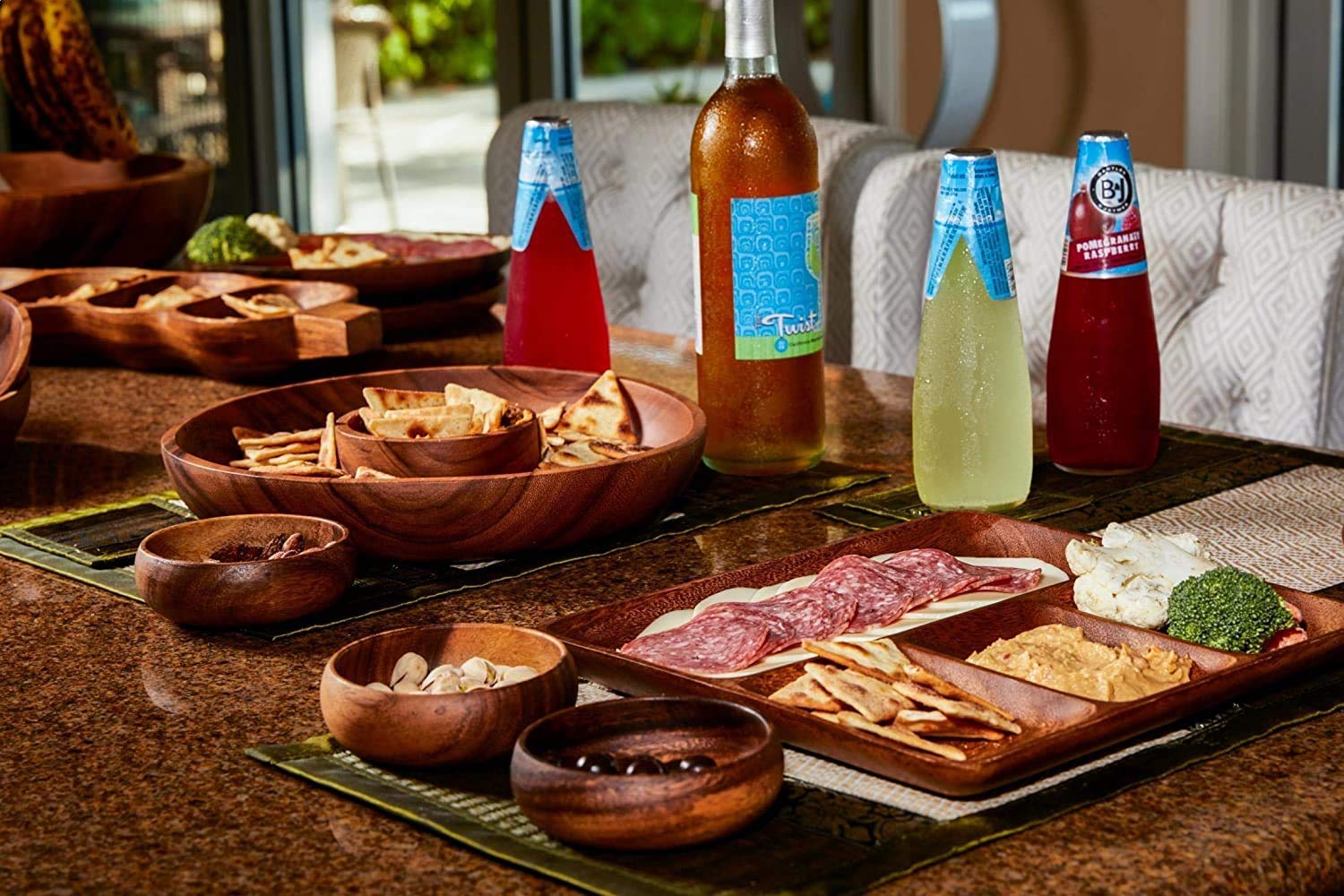 Acacia Handmade Wood Carved Plates - Set of 4 Calabash Bowls Size 4" (Round) - Image 5