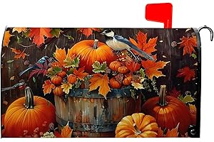 Dacawin Fall Mailbox Covers Magnetic Standard Size 18x21 Inch Autumn Harvest Pumpkin Maple Leaf Bird Mail Box Cover Thanksgiving Mailboxes Wraps Post Letter Box Cover for Outdoor Garden Yard Decor