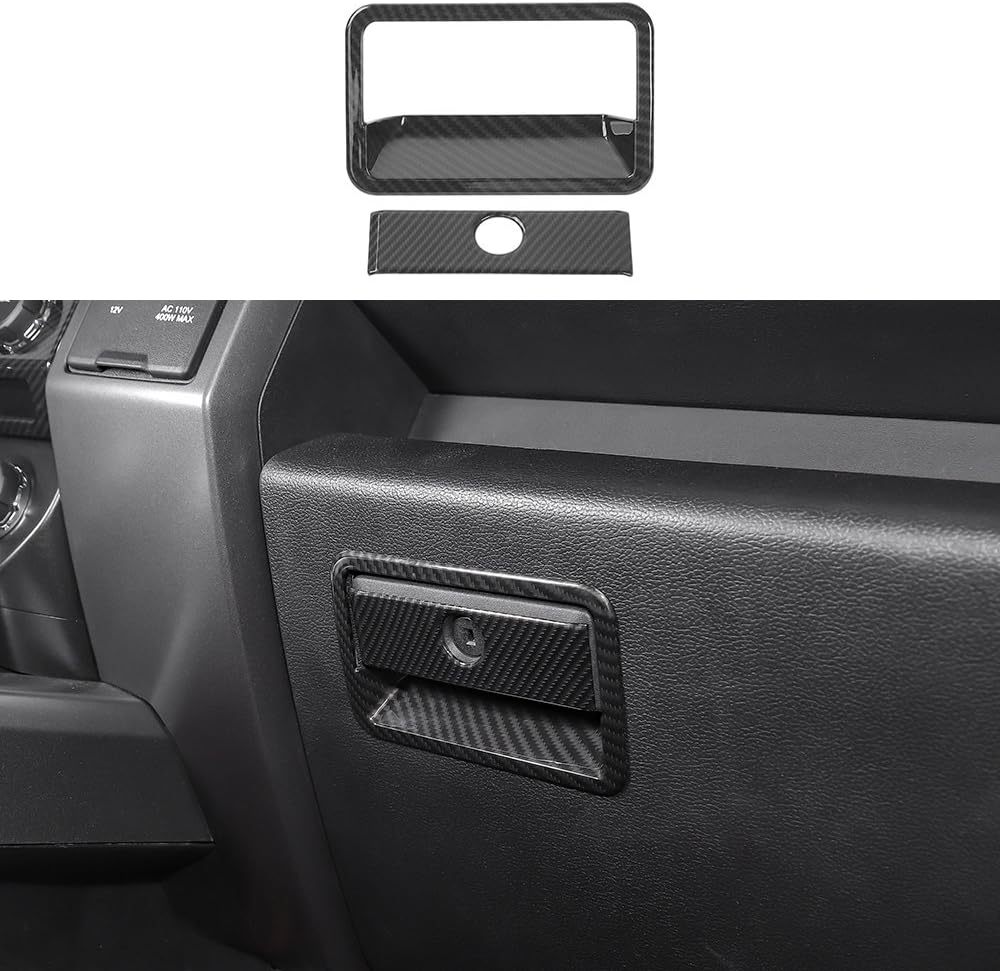 Voodonala Carbon Fiber Grain Co-Pilot Organizer Storage Box Handle Trim for Ford F150 2015 2016 2017