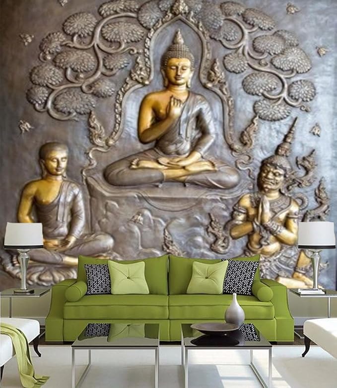 Kayra Decor Lord Buddha 3D Wallpaper Print Decal Deco Indoor Wall Mural for Living Room, Bedroom