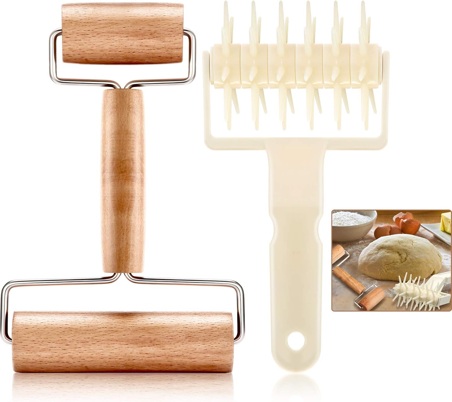 Amazon Com 2 Pieces Pizza Plastic Dough Docker Wood Pastry Pizza Roller Time Saver Pizza Dough Roller Docker For Pizza Crust Or Pastry Dough Kitchen Dining