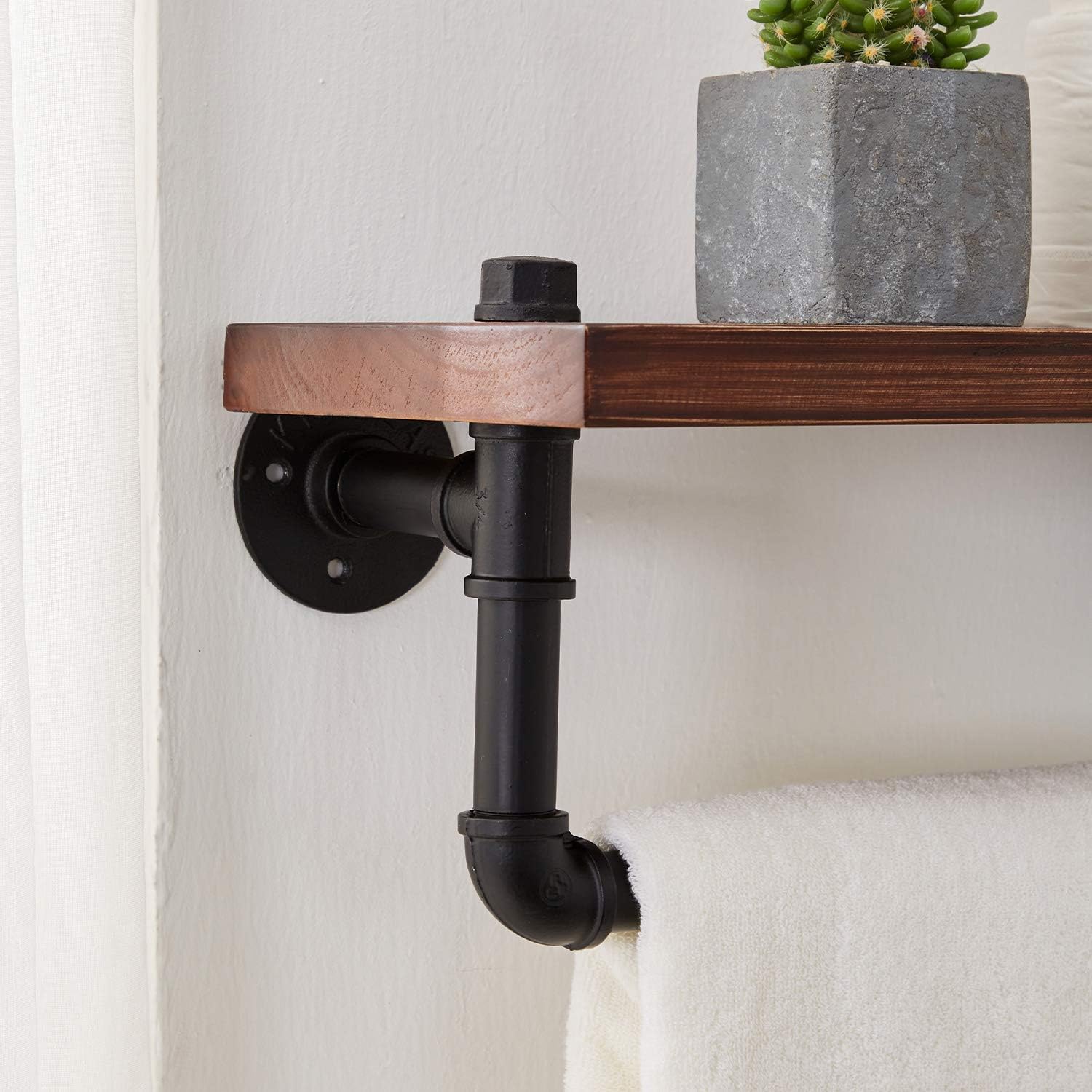 Industrial Bathroom Pipe Shelves Shelving ,Rustic Pipe Wall Shelf with Towel Bar Towel Racks for Bathroom , Farmhouse Pipe Shelves with Wood Planks ROGMARS: Kitchen & Dining