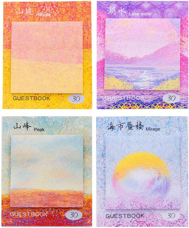 ERCENTURY Creative Sticky Notes in 4 Different Painting Styles (30 Sheets per Style, 120 Sheets in Total)