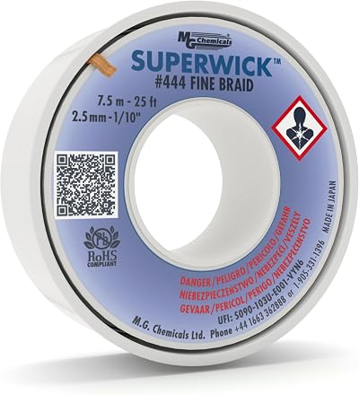 MG Chemicals Super Wick Desoldering Braid #4 Fine 25' x 0.1" Blue RMA Flux