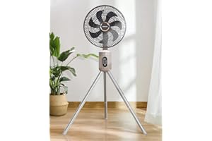 YOKEKON Standing Outdoor Fan for Patio, 12" Rechargeable Cordless Pedestal Fan with Remote Light, 12000mAh Battery Operated Oscillating Camping Fans, Quiet, 8 Speeds, Timer, Patio/Beach/Room/Office