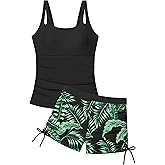 Aulyffo Girls Tankini Swimsuit 2 Piece Bathing Suits for Girls Square Collar Swim Tank Top and Drawstring Bottoms for 9-16Y