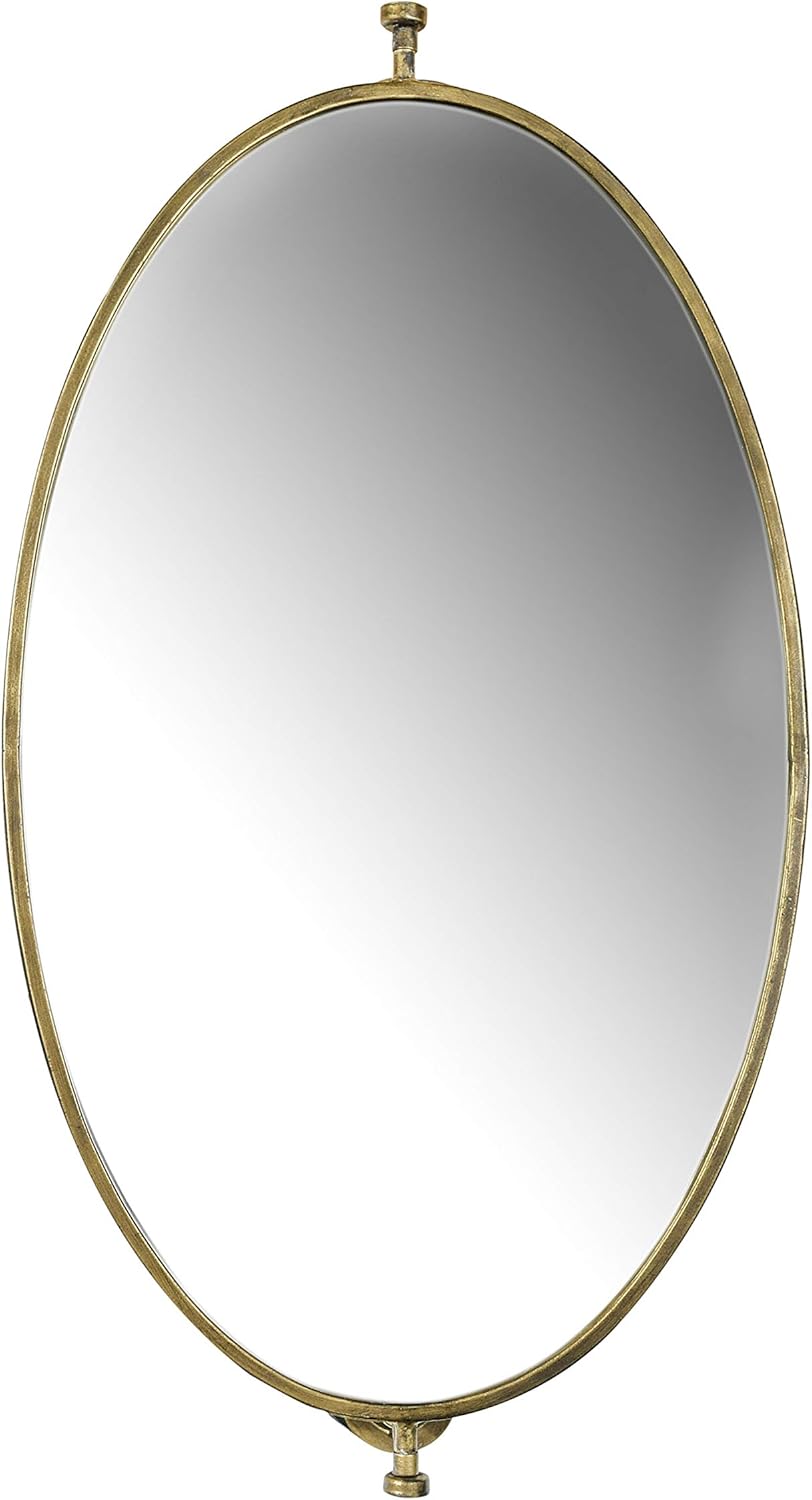 Creative Coop 27" Metal Pivoting Oval Wall Mirror, Antique
