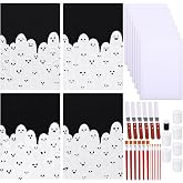 Sabary 6 Set Halloween Textured Ghost Painting Kits DIY Halloween Craft | Cute Texture Ghost Canvas Art Supplies, Spackle Texture Ghost Painting, Halloween Home Decor Party Favor