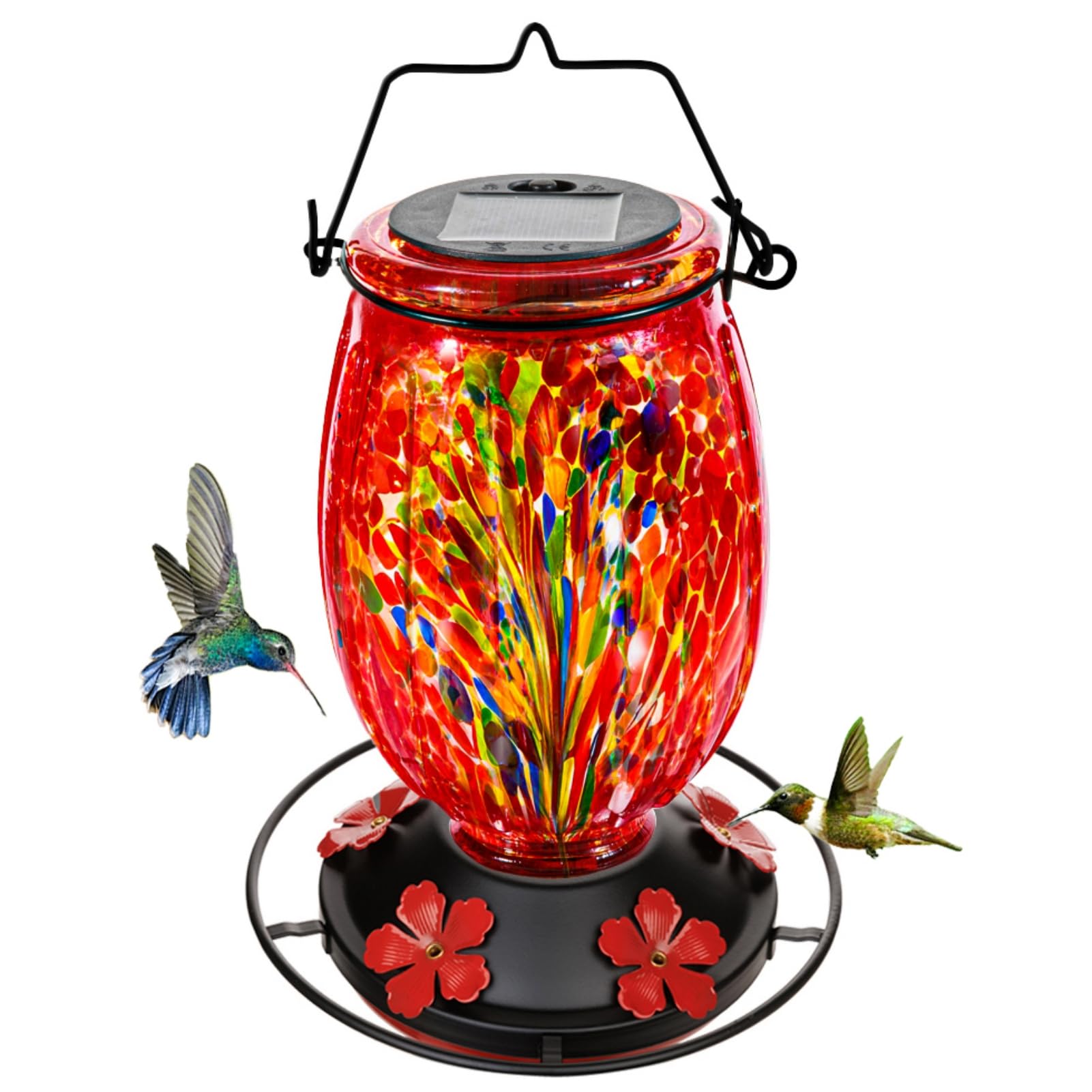 Photo 1 of (missing hanging pieces) Solar Hummingbird Feeder for Outdoors Hanging Patio Designed 32 Ounces Colorful Hand Blown Glass Hummingbird Feeder