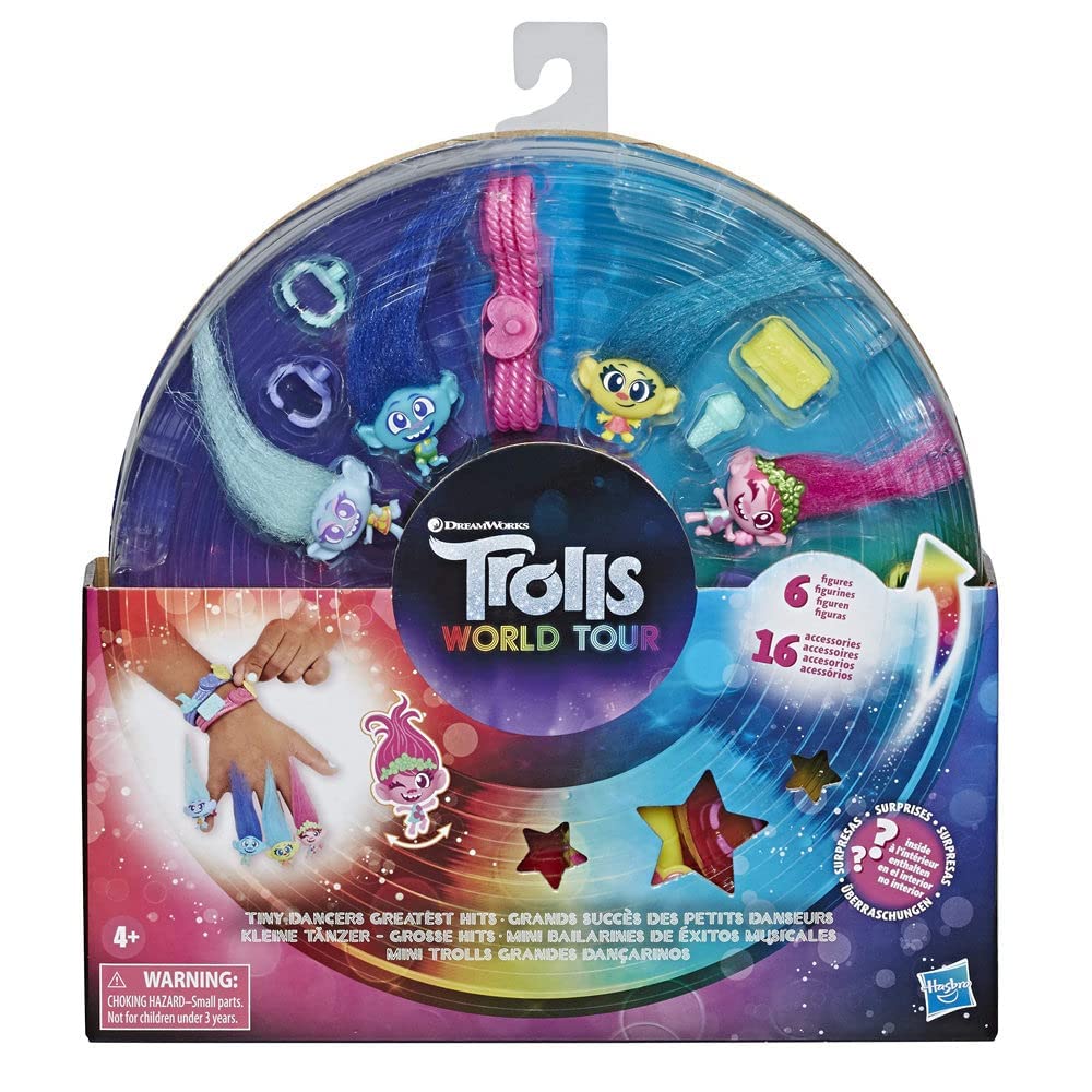 DreamWorks Trolls Tiny Dancers Greatest Hits, 6 Collector Figures, Necklace, 2 Bracelets and More – Toy Inspired by Trolls World Tour