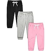 Resinta 3 Pack Toddler Girls' Fleece Pants Baby Casual Pull On Active Sweatpants Warm Joggers with Pockets Drawstring