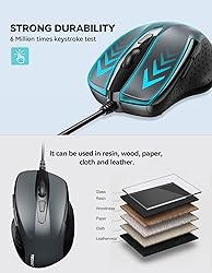 TECKNET USB Wired Mouse, 6-Button Corded Mouse with