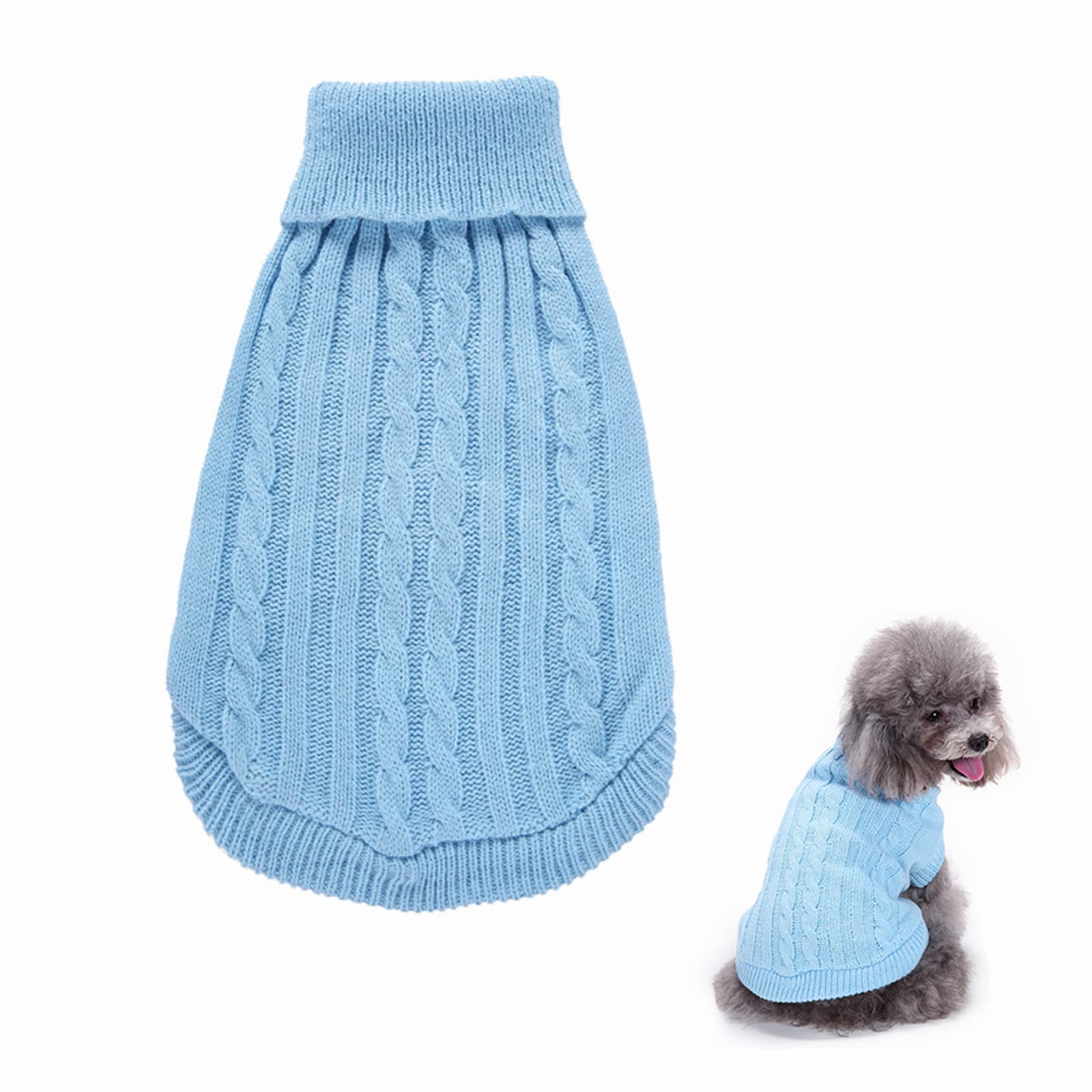 Medium Blue Knit Dog Jumper - Cosy Turtleneck Winter Coat for Small Breeds, Soft Breathable Pet Sweater for Puppies & Cats (Machine Washable, Size M)