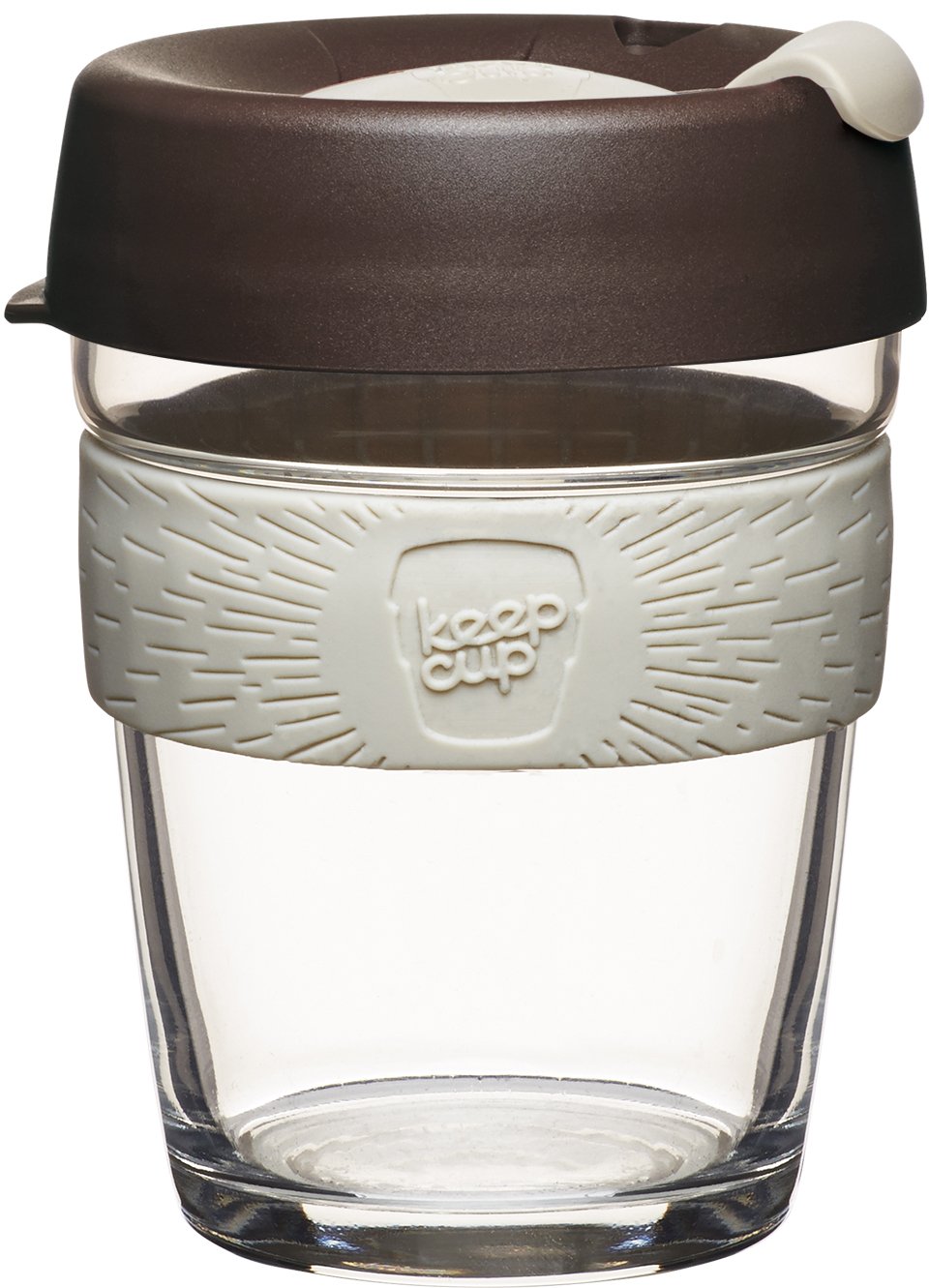 KeepCup Reusable Tempered Glass Coffee Cup | Travel Mug with Leakproof Lid, Non-Slip Silicone Band, BPA Free | Medium | 12oz / 340ml | Roast