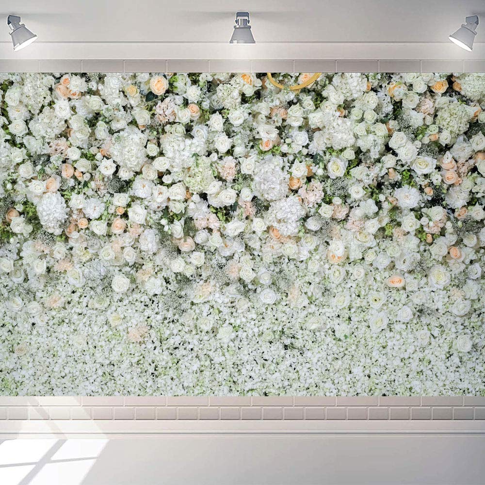 Avezano White Flower Wall Backdrop Blooming Fresh Roses Flowers for Wedding,Infant,New Born,Baby Shower Birthday Party Photoshoot Backdrop,70.9x47.2 Inch