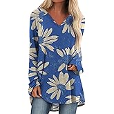 MARSVOVO Casual Shirts for Women V Neck Comfy Curved Hem Plus Size Tunic Loose Fit High Hem Basic Tops